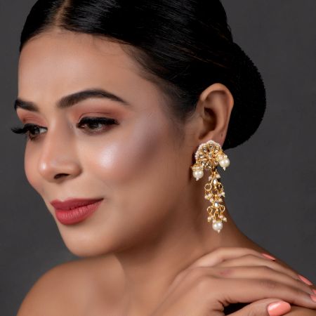 Floral Red Petal & Pearl Cascade Earrings Pair